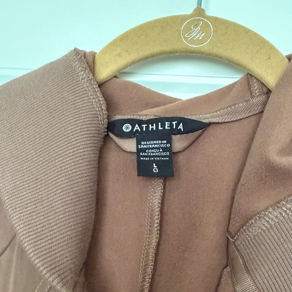 Athleta Hybrid Mushroom Brown Hooded Zip-Front Jacket - Picture 2 of 3